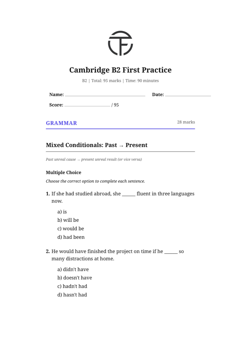 First page of Cambridge B2 First Practice