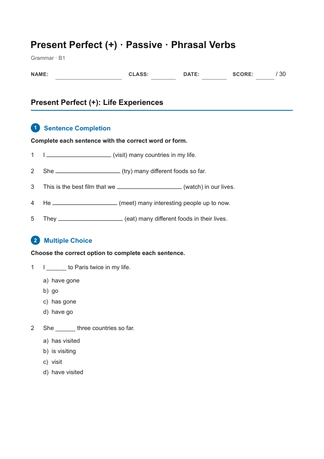 First page of Three B1 Grammar Points