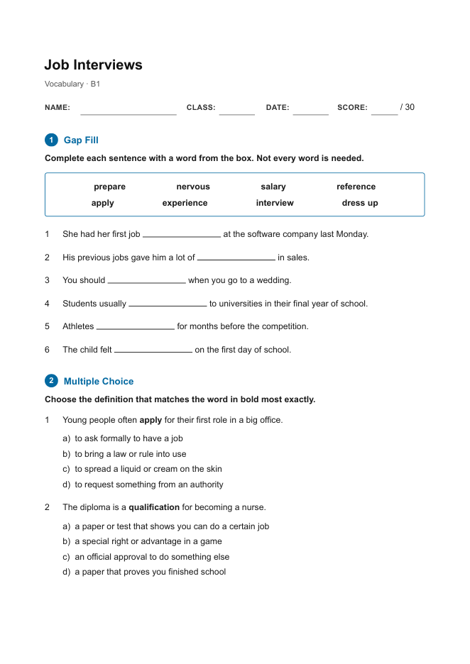 First page of Job Interviews